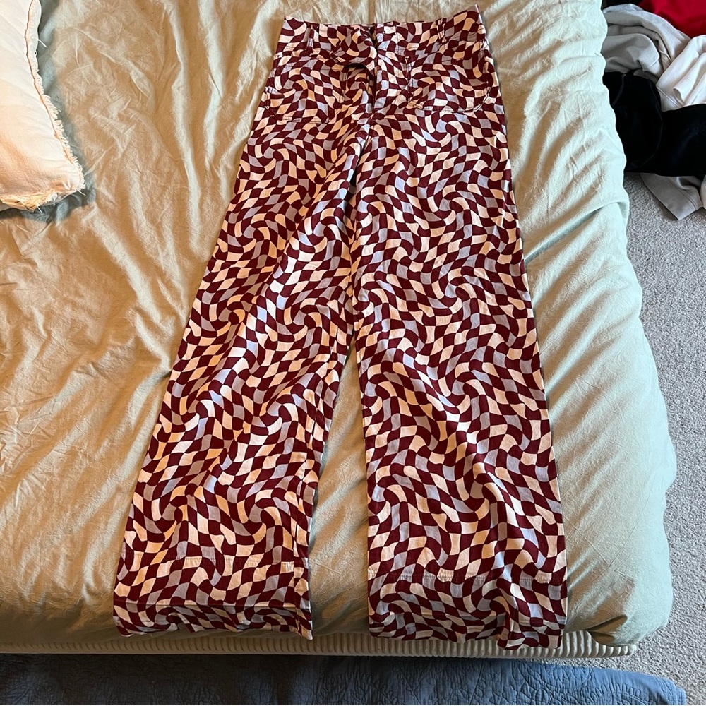 Maeve Burgundy and White Patterned Colette Pants